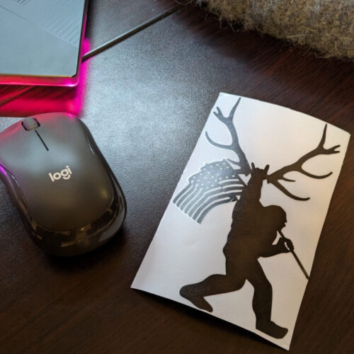 Sasquatch Bigfoot Elk Antlers American flag Woodland Park, Co Decals / Stickers image 0