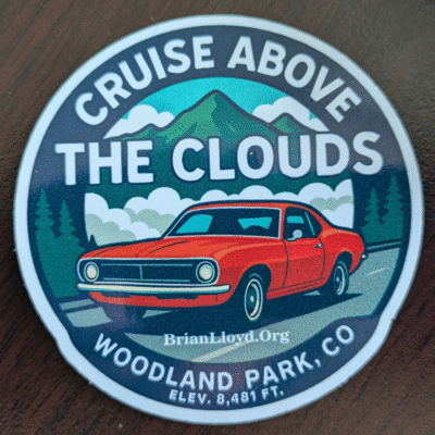 Woodland Park, Co Cruise above the clouds water bottle, laptop sticker, decal image 3