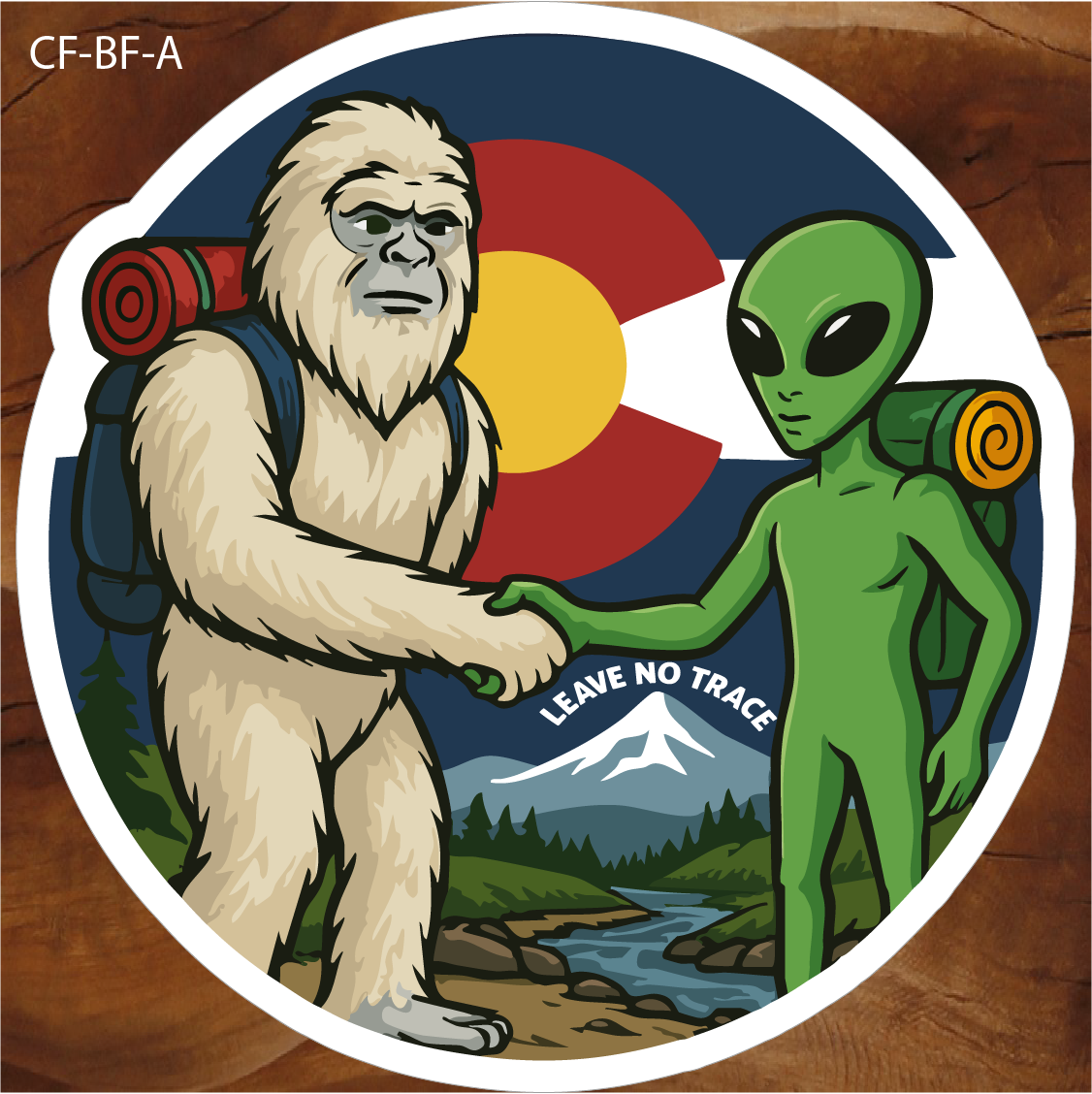 bigfoot alien sticker, colorado bigfoot sticker, colorado alien sticker, leave no trace sticker, colorado hiking sticker, funny colorado sticker, colorado camping sticker, bigfoot hiking sticker, alien hiking sticker, colorado wilderness sticker, colorado adventure sticker, bigfoot alien decal