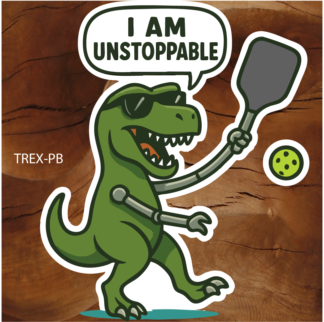 pickleball trex sticker, funny pickleball sticker, dinosaur pickleball decal, pickleball humor sticker, unstoppable pickleball sticker, trex playing pickleball, pickleball paddle sticker, pickleball player gift, funny sports sticker, pickleball gear decal