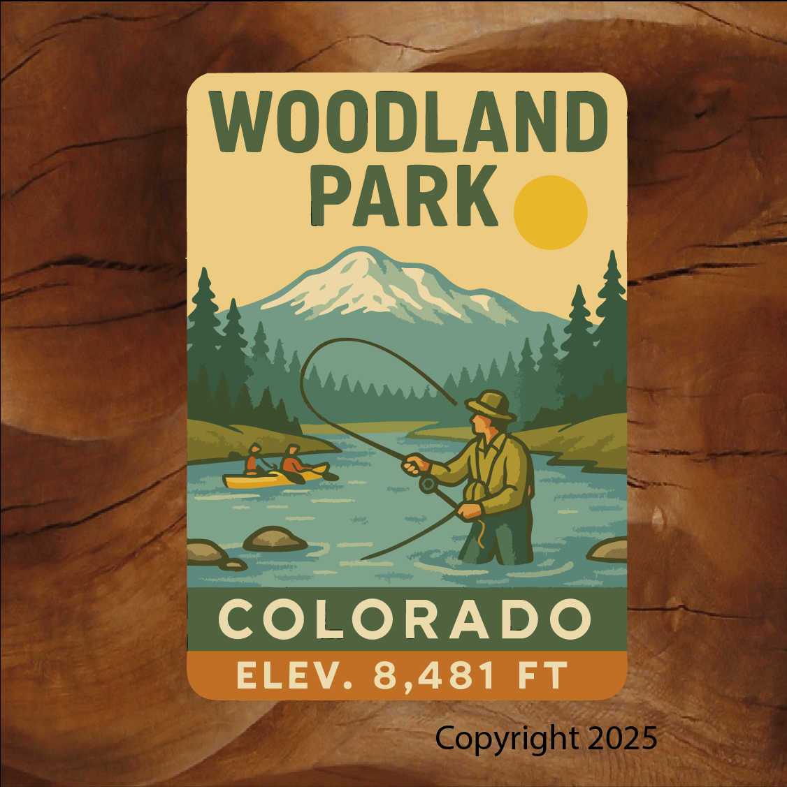 fly fishing fishermen Woodland Park, Co mountain river, water bottle sticker image 0