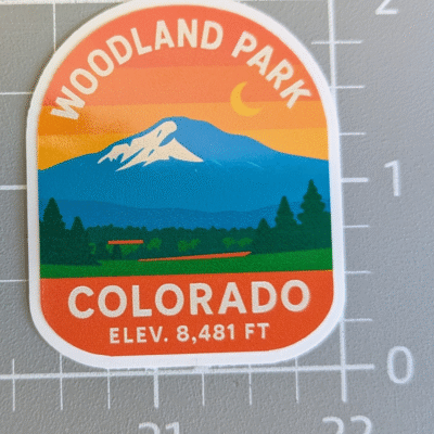 Woodland Park, Co mountain view water bottle, laptop sticker, decal image 2
