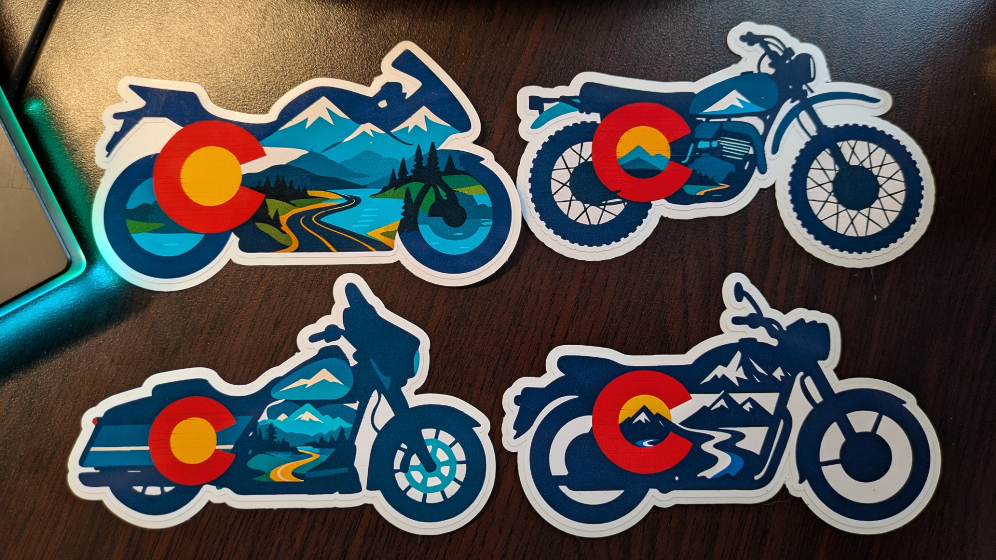Colorado silhouette flag motorcycle water bottle, laptop sticker, decals image 0