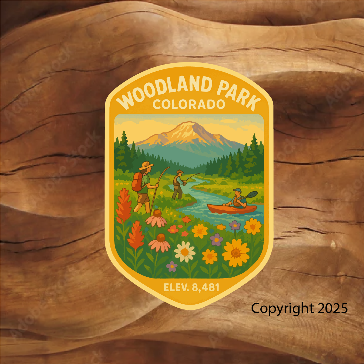 Beautiful mountain sticker. Woodland Park Colorado mountain stickers. Name drop stickers. Woodland Park Colorado. Brian Lloyd Designs stickers. Stickers designed by Brian Lloyd Designs in Woodland Park Colorado. Wildflower stickers. Mountain themed stickers. Wholesale stickers in Colorado. Wholesale stickers by Brian Lloyd Designs.