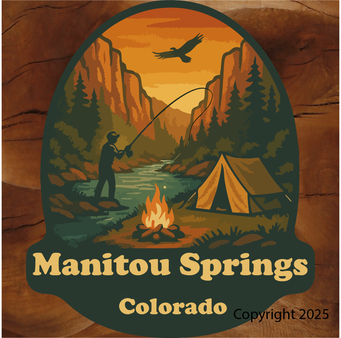 Colorado stickers Fishing, Mountain stream with eagle name drop sticker, manitou name drop
