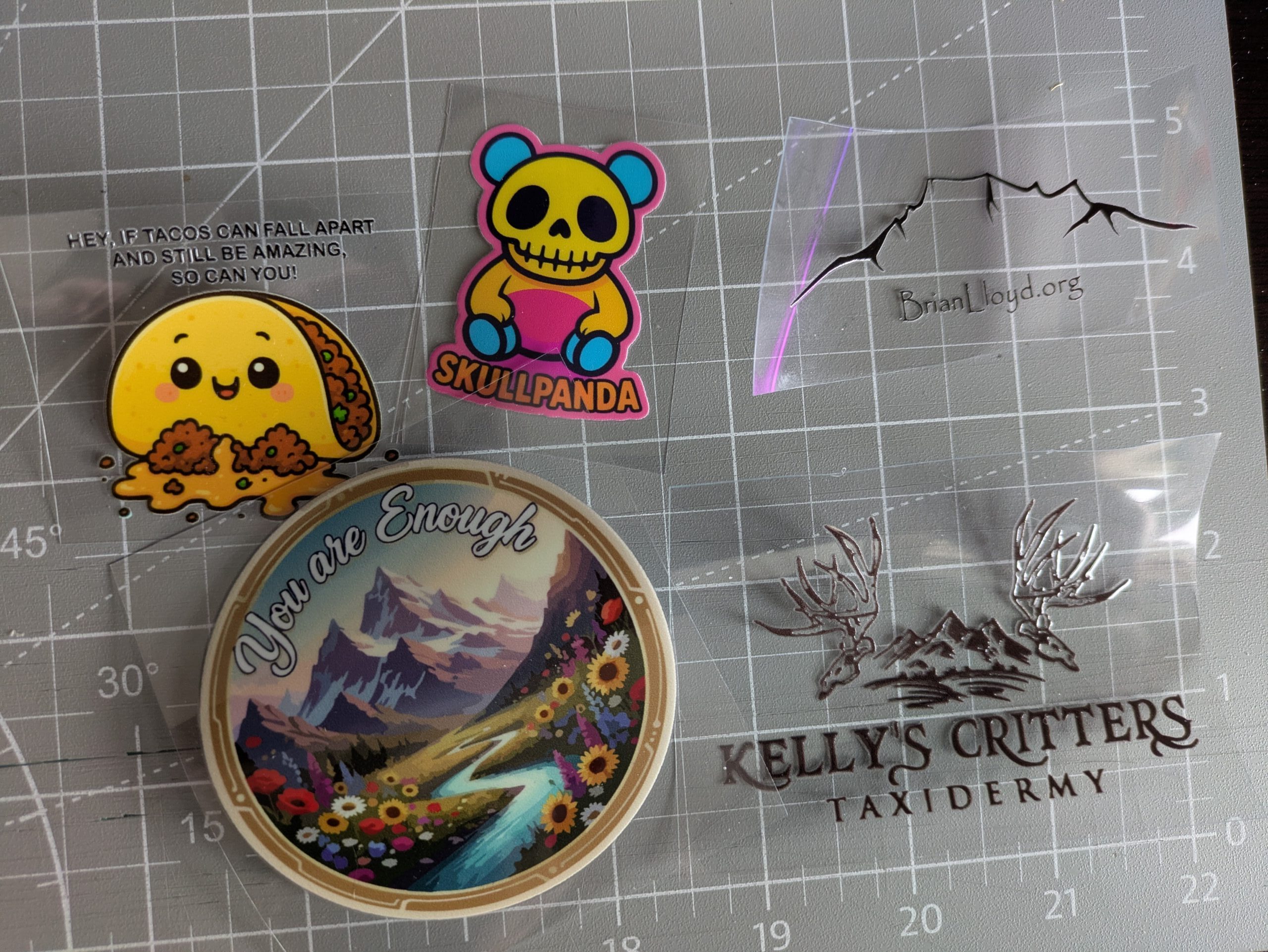 This is showing Brian Lloyd Design's 3D gel stickers, made and designed in Woodland Park, Colorado. These are fantastic for everything.