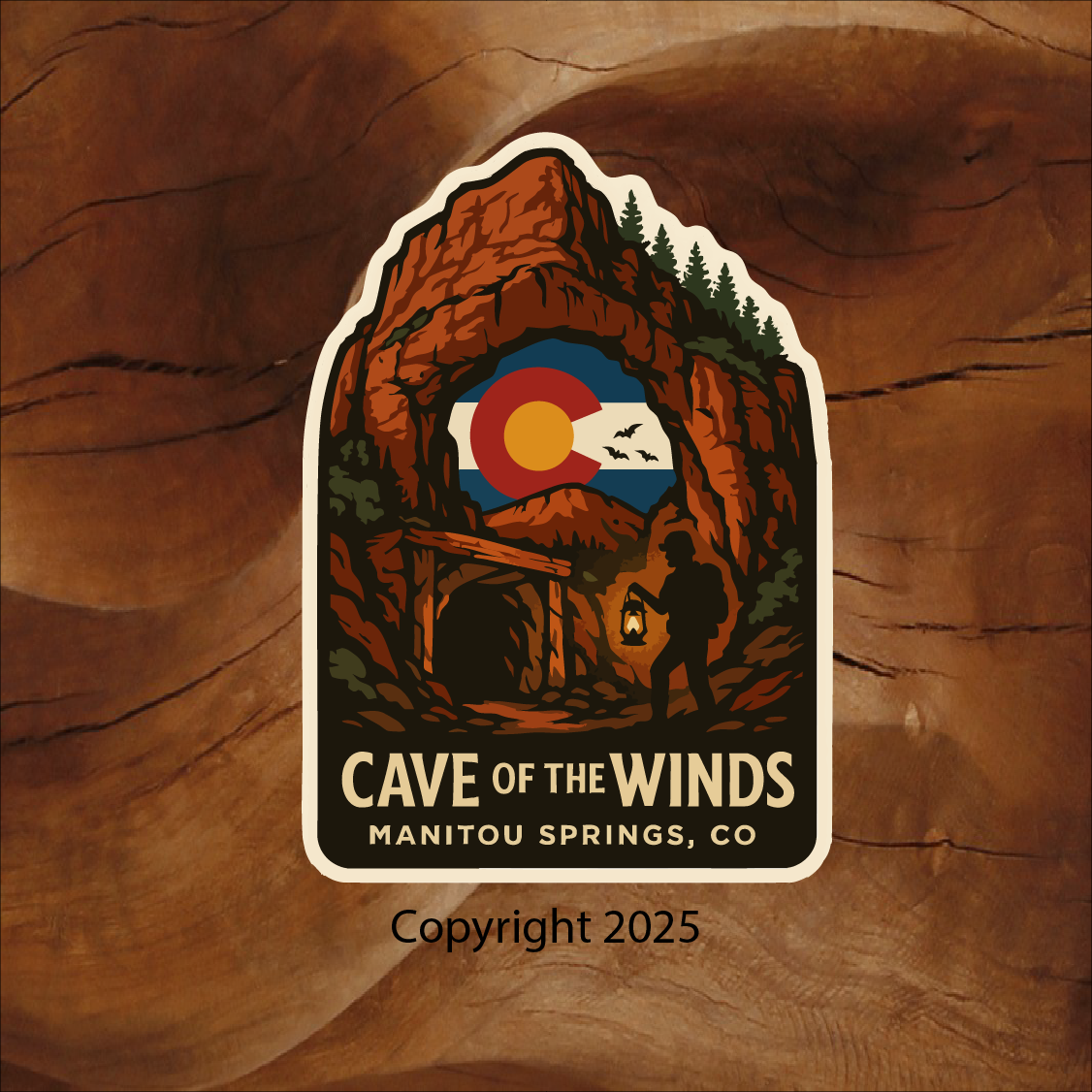 Cave of the Winds sticker, Cave of the Winds Manitou Springs, Manitou Springs sticker, Manitou Springs Colorado, Colorado cave sticker, Colorado landmark sticker, Colorado souvenir sticker, cave exploration sticker, outdoor adventure sticker, hiking sticker, travel souvenir sticker, Colorado tourism sticker, lantern explorer sticker, illustrated sticker, badge style sticker, vinyl outdoor sticker, waterproof vinyl sticker, laptop sticker, water bottle sticker, car window sticker, tourist souvenir sticker, Colorado gift shop sticker, Manitou Springs gift shop, adventure sticker, Colorado travel sticker