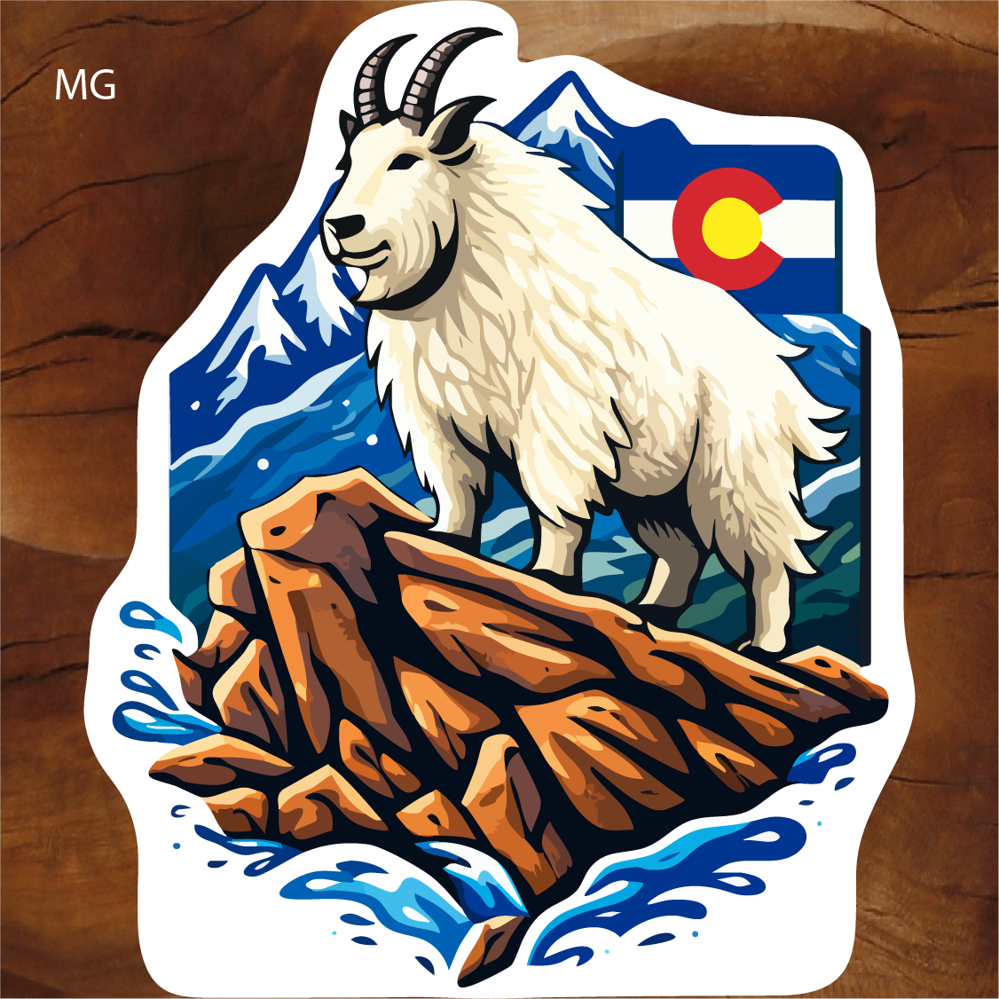 colorado mountain goat sticker, mountain goat sticker, colorado wildlife sticker, rocky mountain goat sticker, colorado flag sticker, colorado mountain wildlife sticker, alpine wildlife sticker, colorado nature sticker, rocky mountains wildlife decal, colorado outdoor sticker, colorado adventure sticker, mountain wildlife sticker, colorado souvenir sticker, colorado animal sticker, colorado hiking sticker