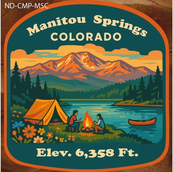 manitou springs sticker, colorado camping sticker, mountain camping decal, retro colorado sticker, colorado lake sticker, outdoor adventure sticker, camping sticker, pikes peak sticker, colorado mountain decal, canoe camping sticker, vintage travel sticker, colorado outdoors sticker, hiking camping decal, alpine lake sticker, brian lloyd designs