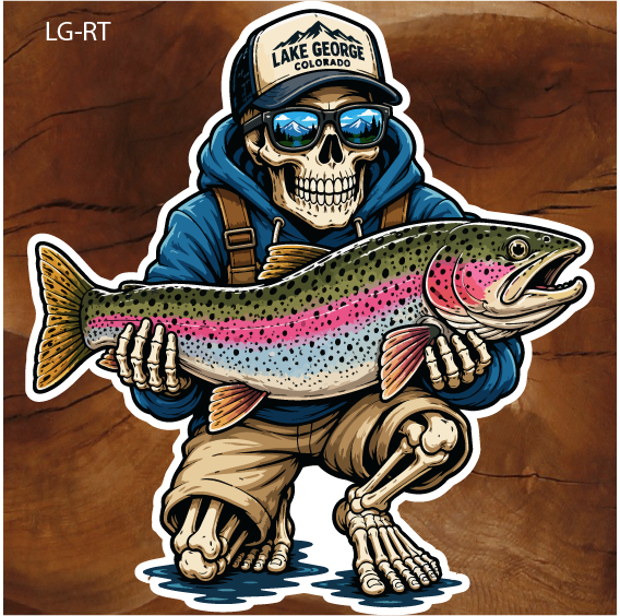 Lake George Colorado Rainbow Trout Skeleton Fisherman Sticker